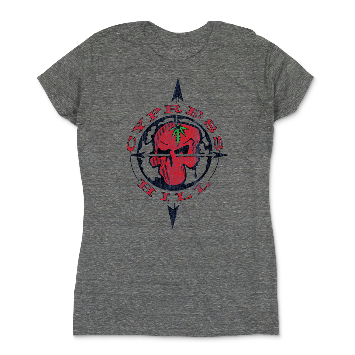 Cypress Hill "Crazy Insane OG Skull & Compass" Women's T-Shirt in Heather Grey