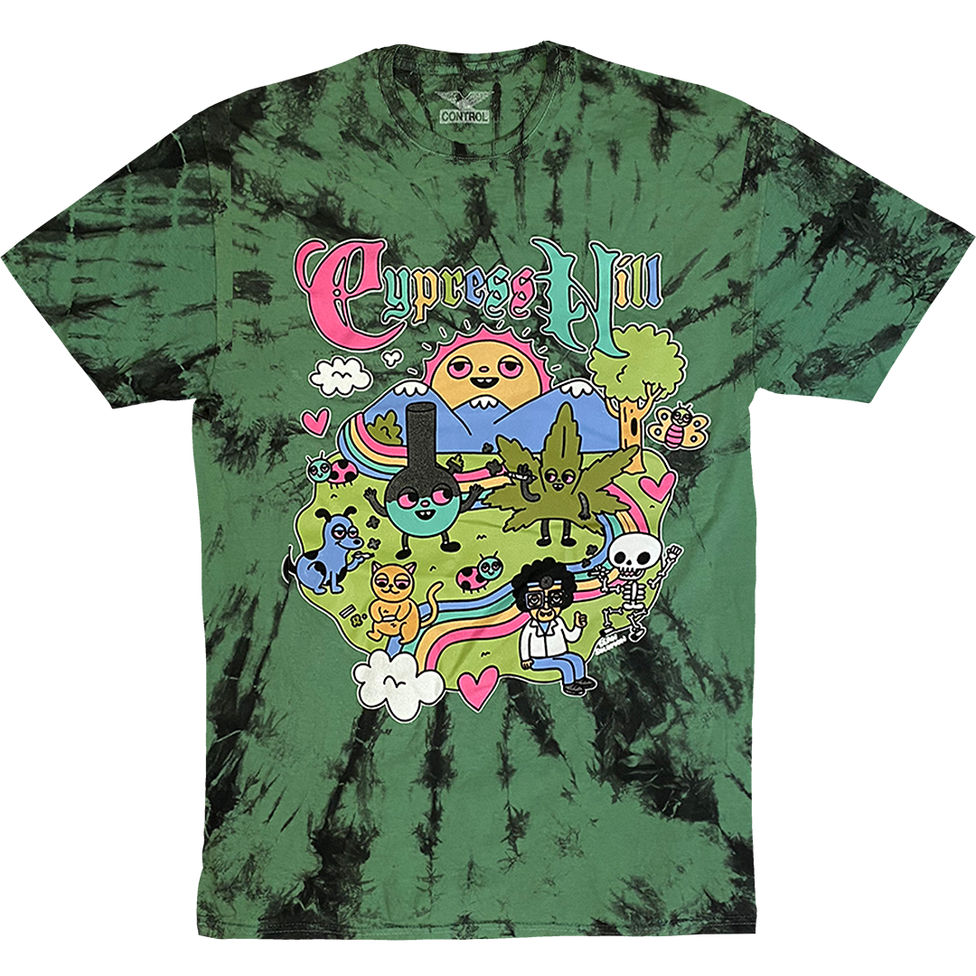 Cypress Hill "Sean Solomon's Happy Time" T-shirt in Green and Black Tie Dye