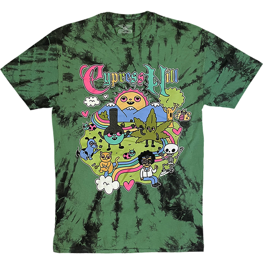 Cypress Hill "Sean Solomon's Happy Time" T-shirt in Green and Black Tie Dye