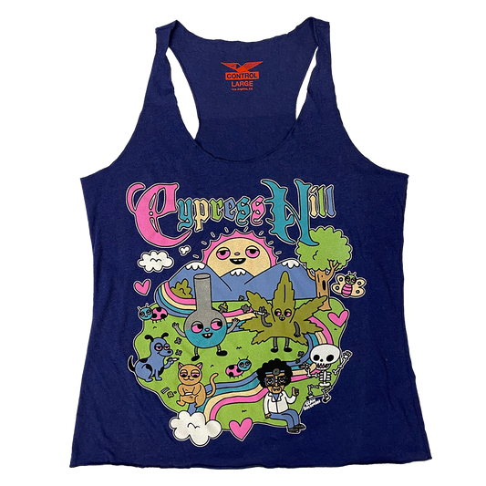 Cypress Hill "Happy Time by Sean Solomon" Women's Raw Edge Racer Back Tank