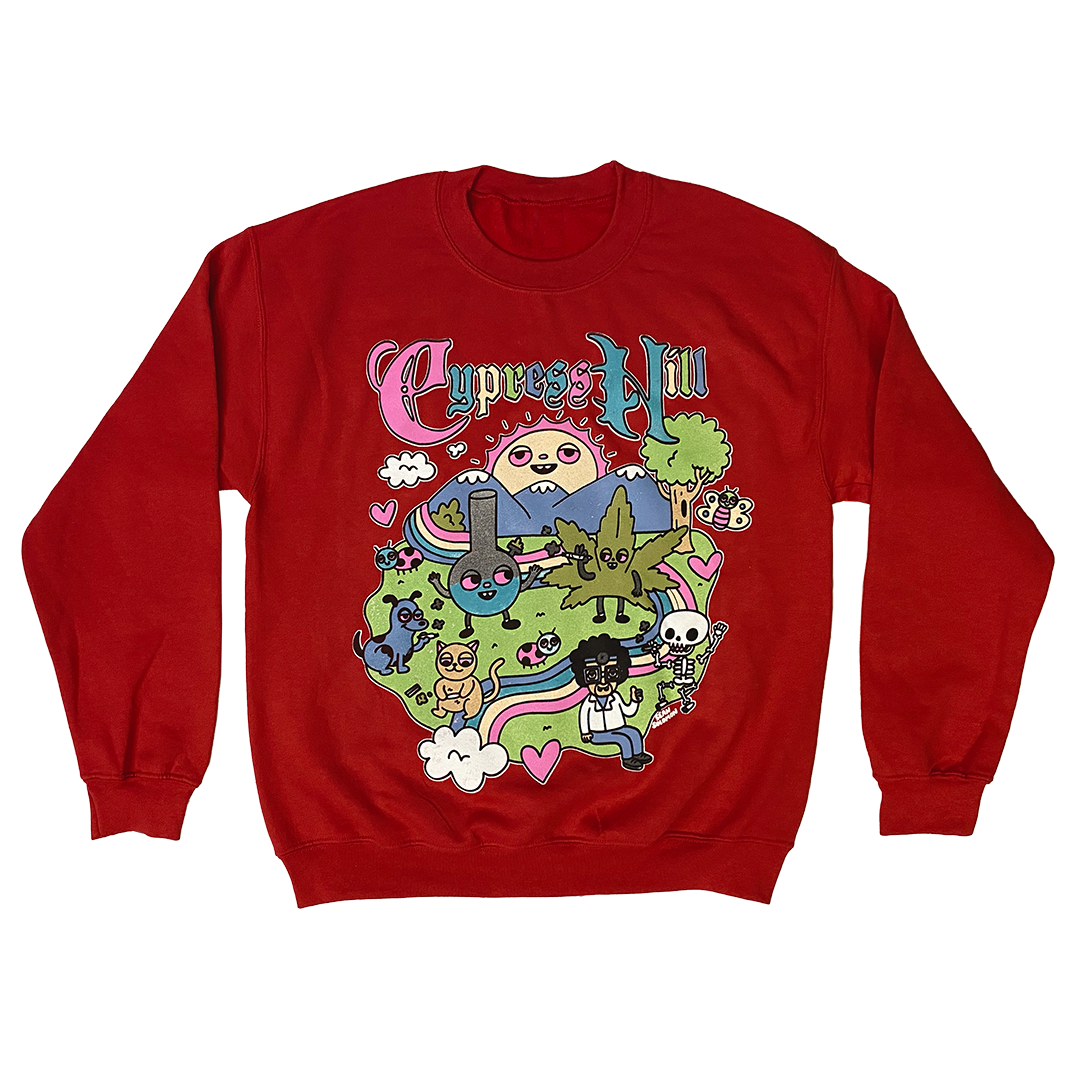 Cypress Hill "Happy Time by Sean Solomon" Crewneck Sweatshirt in Red