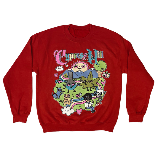 Cypress Hill "Happy Time by Sean Solomon" Crewneck Sweatshirt in Red