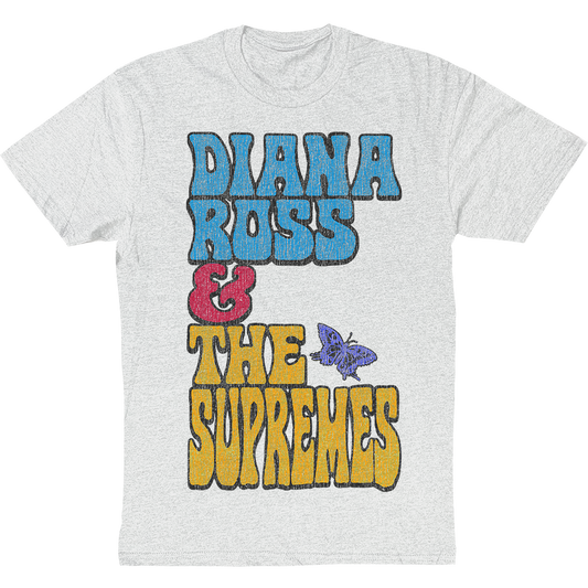 Diana Ross And The Supremes "Stacked Butterfly" T-Shirt in Heather White