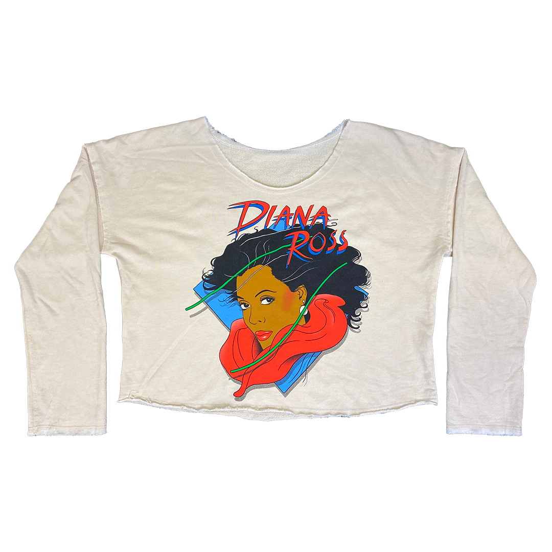 "Illustration" Long Sleeve Scoop Neck Raw Edge Crop Raglan