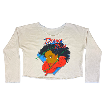 "Illustration" Long Sleeve Scoop Neck Raw Edge Crop Raglan