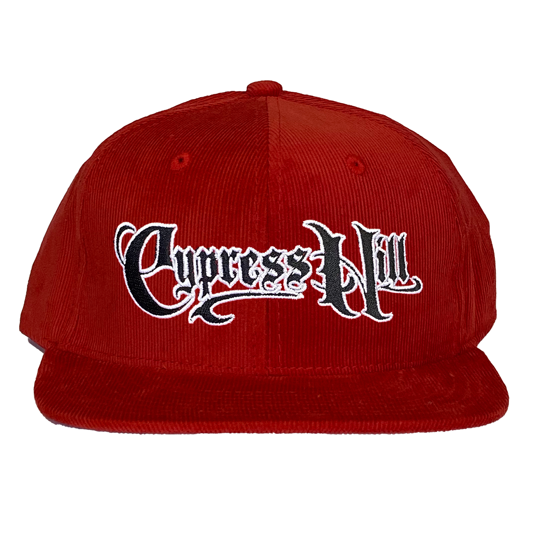 Cypress Hill "Script Logo" Snap Back Hat in Red Corduroy