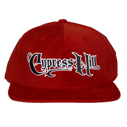 Cypress Hill "Script Logo" Snap Back Hat in Red Corduroy