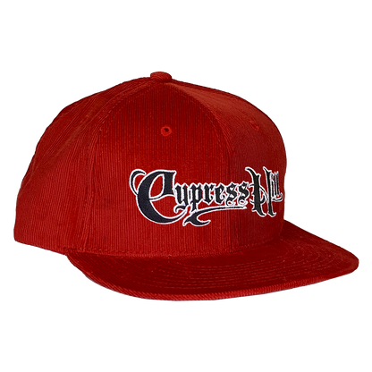 Cypress Hill "Script Logo" Snap Back Hat in Red Corduroy