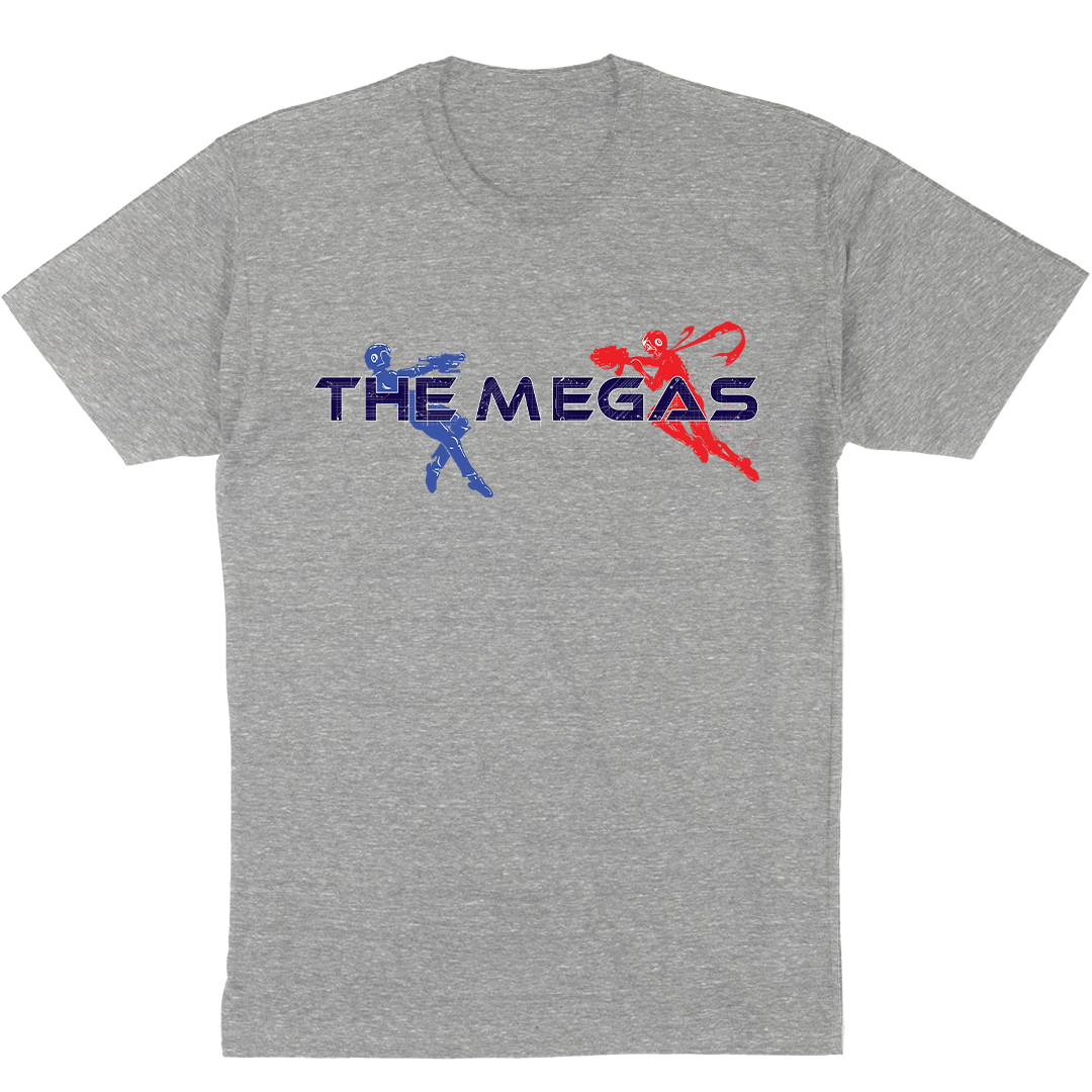 The Megas "Blue VS Red" Legacy Design T-Shirt in Heather Grey