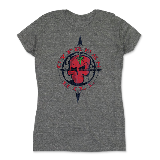 Cypress Hill "Crazy Insane OG Skull & Compass" Women's T-Shirt in Heather Grey